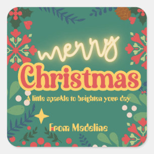Colorful retro modern Christmas party invitation Square Sticker