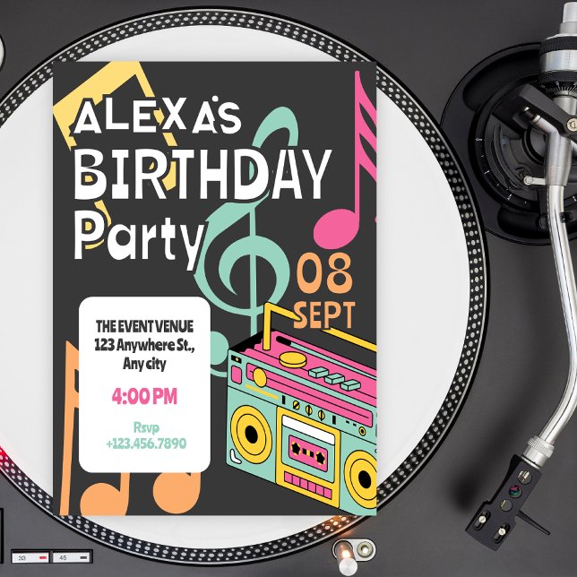 Colorful retro music notes  invitation (Creator Uploaded)