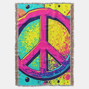 Colorful Retro Peace Sign Throw Blanket