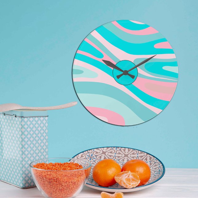 Colorful Retro Pink Aqua Large Clock (Creator Uploaded)