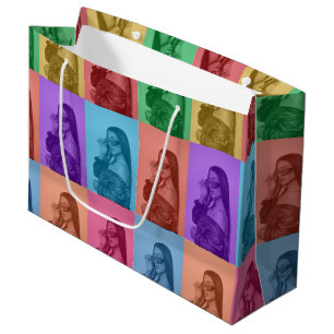 Colorful Retro Pop Art Modern Custom Photo Grid Large Gift Bag