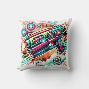 Colorful Retro Pop Art Ray Gun Futuristic Sci-Fi Cushion