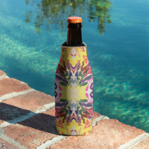 Colorful Retro Psychedelic Kaleidoscope Abstract Bottle Cooler