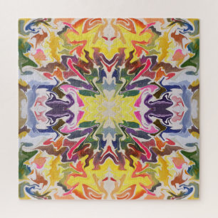 Colorful Retro Psychedelic Kaleidoscope Abstract Jigsaw Puzzle