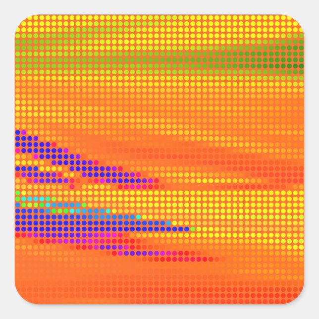 COLORFUL RETRO RAINBOW DOTS ART SQUARE STICKER (Front)