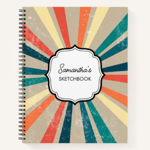 Colorful Retro Rainbow Sunburst Sketchbook Notebook