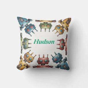Colorful Retro Robots Boy Birthday Party Gift Cushion