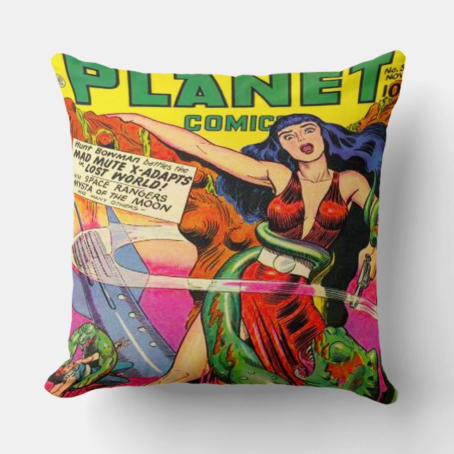 COLORFUL RETRO SCI FI COMICS ILLUSTRATION CUSHION (Front)