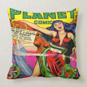 COLORFUL RETRO SCI FI COMICS ILLUSTRATION CUSHION
