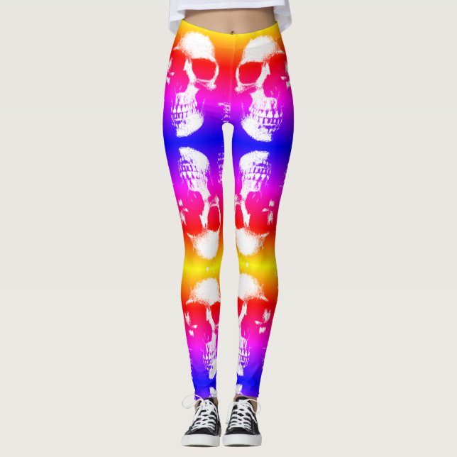 Colorful Retro Skull Decorative Leggings (Front)
