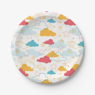 Colorful Retro Starry Sky Art Pattern Paper Plate