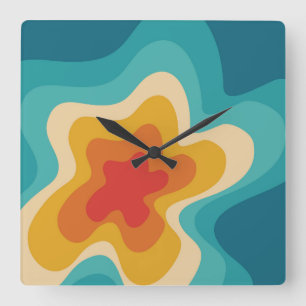 Colorful retro style swirl design  square wall clock