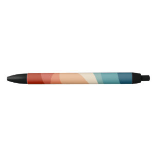 Colorful retro style waves decoration black ink pen