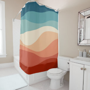 Colorful retro style waves decoration shower curtain