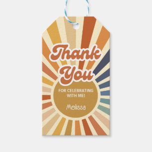 Colorful Retro Sun Groovy Wave Hello 40 Thank You Gift Tags
