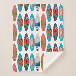 Colorful Retro Surfboards Pattern Sherpa Blanket