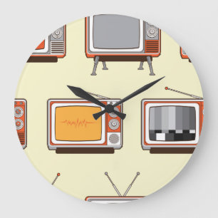 Colorful retro TV, vintage pattern Large Clock