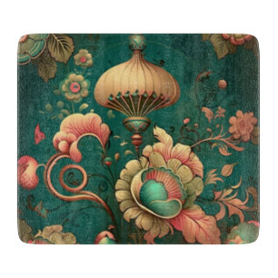 Colorful retro vintage flowers cutting board