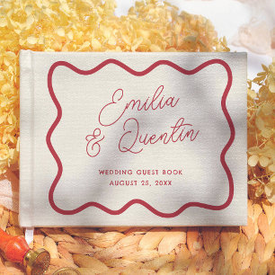 Colorful Retro Wavy Frame  Modern Wedding Guest Book