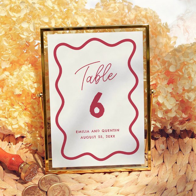 Colorful Retro Wavy Modern Wedding Table Number (Creator Uploaded)