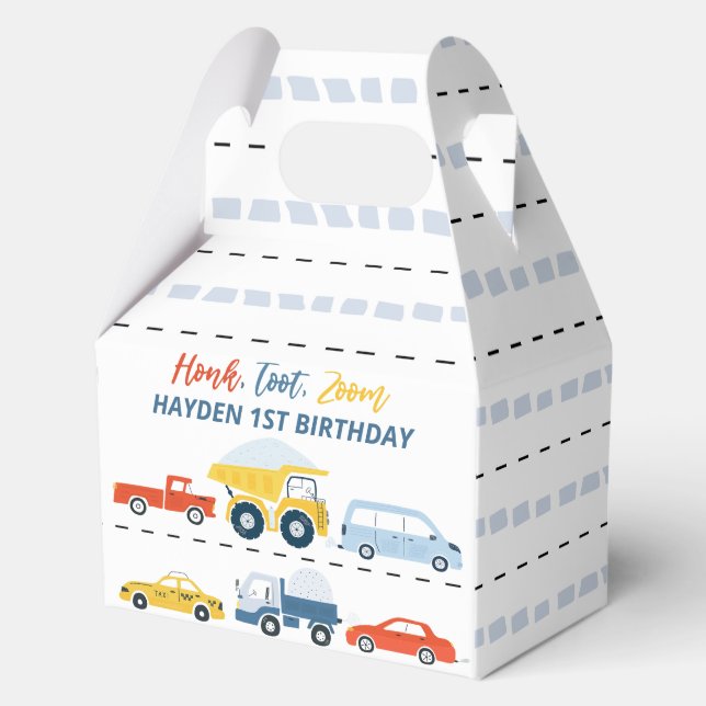 Colorful Road and Vehicle Transport Birthday Favour Box (Front)