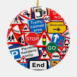Colorful Road Signs Ceramic Tree Decoration