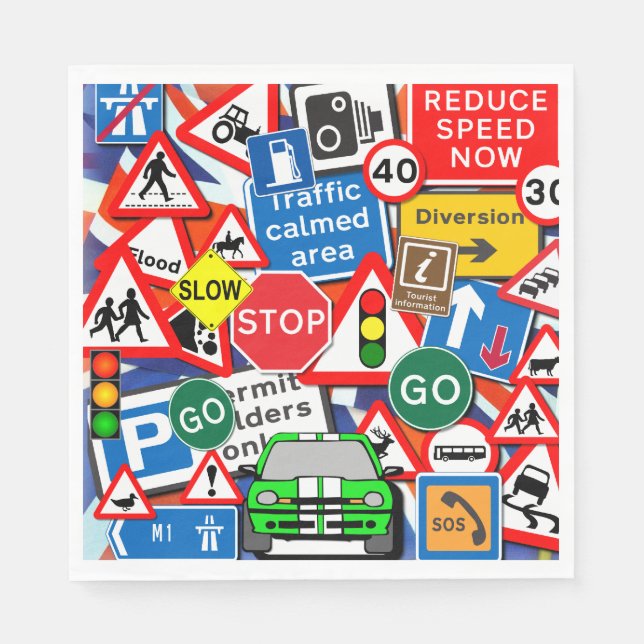Colorful Road Signs, Kids Birthday Party  Napkin (Front)