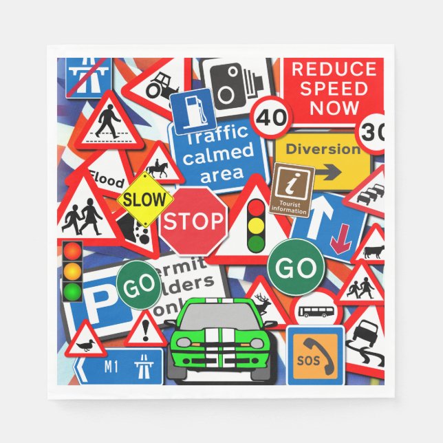 Colorful Road Signs, Kids Birthday Party  Napkin (Front)