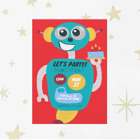 Colorful Robot Boys Second Birthday Invitation