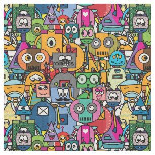 Colorful robots - pattern for all robot fans fabric