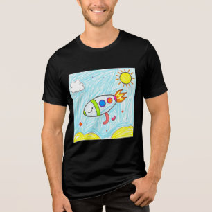 Colorful Rocket Doodle Fun Space Art Tri-Blend Shirt