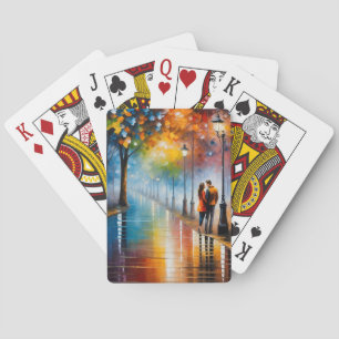 Colorful Romantic Couple Street Night Painting Playing Cards