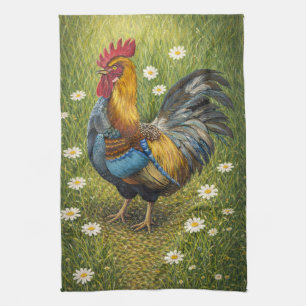 Colorful Rooster in Daisy Meadow Kitchen Towel