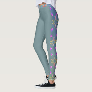 Colorful Rose Hearts on Pale Blue Moss Leggings