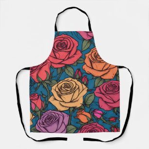 Colorful roses illustration apron