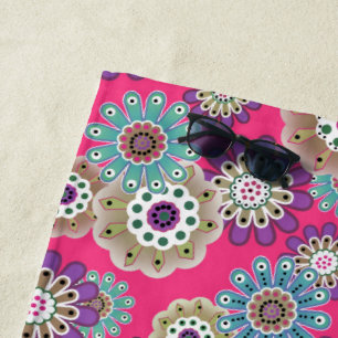 Colorful rustic floral pattern retro beach towel