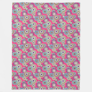 Colorful rustic floral pattern retro fleece blanket
