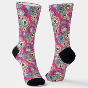 Colorful rustic floral pattern retro  socks