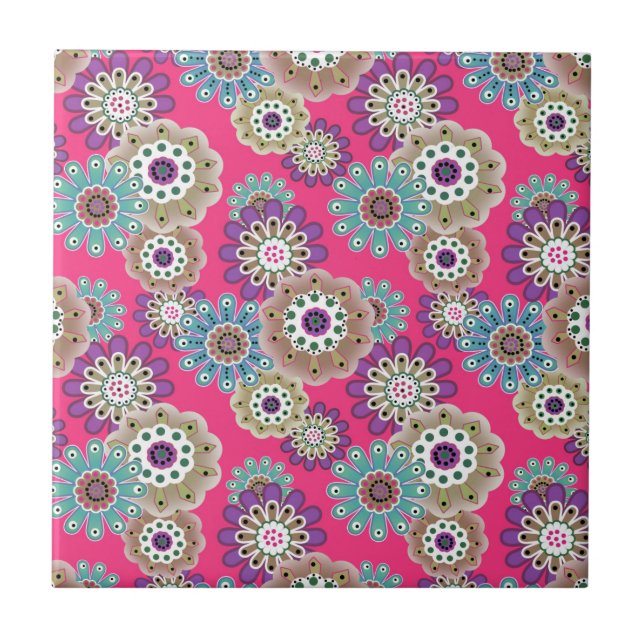 Colorful rustic floral pattern retro  tile (Front)