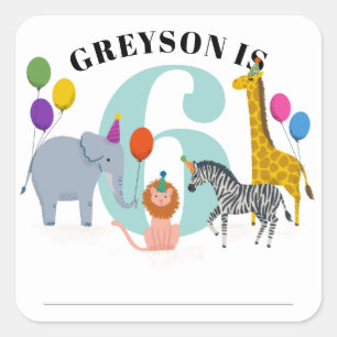 Colorful Safari Animals Birthday Kid Name Tag