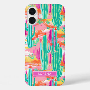Colorful Saguaro Cacti Personalized iPhone 16 Plus Case