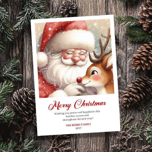 Colorful Santa And Rudolph Cheerful Greeting Card (Colorful Santa And Rudolph Cheerful Greeting Card)