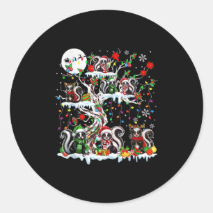 Colorful Santa Reindeer Skunks On Xmas Tree Animal Classic Round Sticker