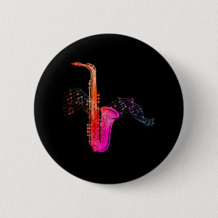 Colorful Saxophone on Music sheet for Saxophonist 6 Cm Round Badge
