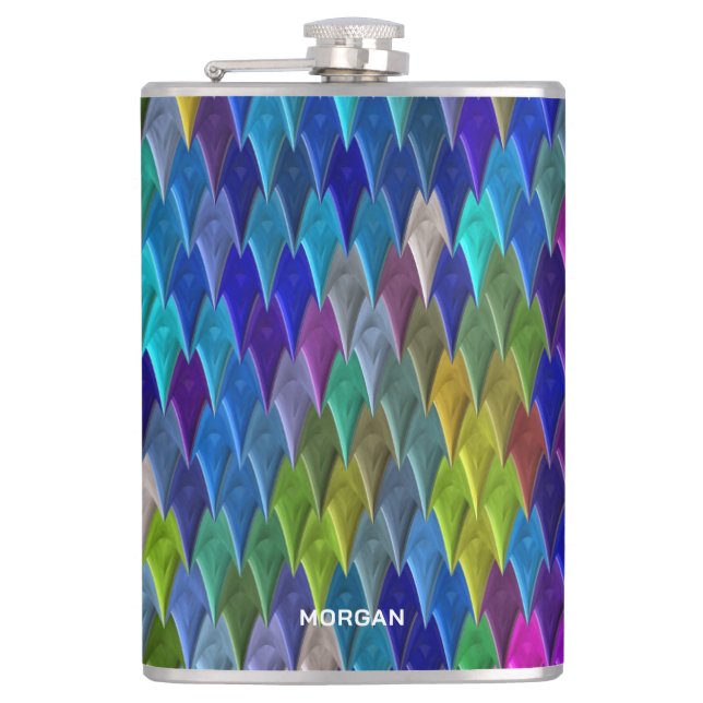 Colorful Scales Pattern With Name Hip Flask (Front)
