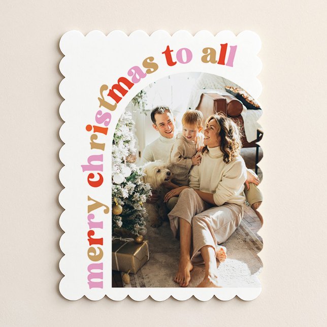 Colorful Scalloped Photo Merry Christmas Card (Creator Uploaded)