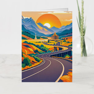 Colorful Scenic travel adventures on winding road Foil Greeting Card