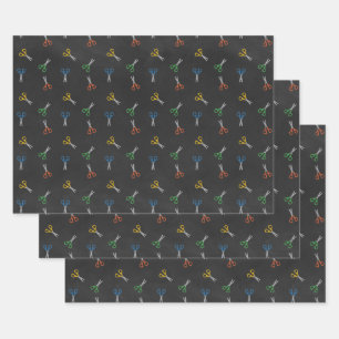 Colorful Scissors on Chalkboard Wrapping Paper Sheet