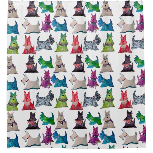 Colorful Scotties Shower Curtain (Front)