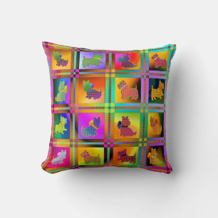 Colorful Scottish Terriers with Plaid Pattern Cushion